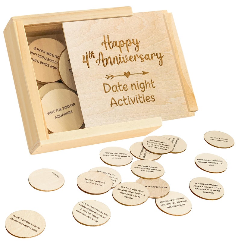 STOFINITY 4 Year Anniversary Wood Gifts for Him Her - 4th Anniversary Keepsake Gifts for Husband Wife, Happy 4th Wedding Gift for Couple, Four Years of Married Date Ideas for Men - Image 1